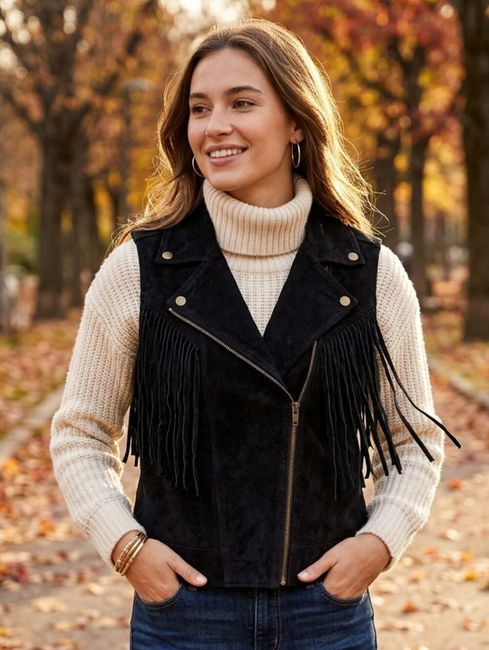 Forever 21 Black Suede Fringe Moto Vest